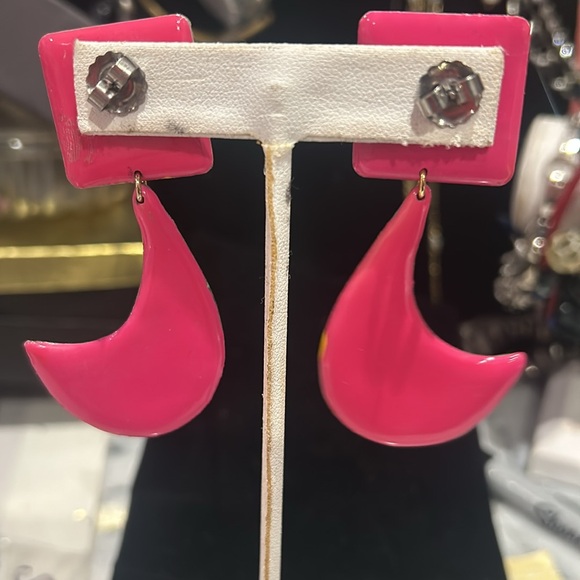 Vintage Groovy Retro Mod Painted Designer Earrings-boutique - Picture 4 of 9